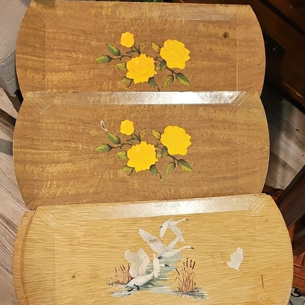 Elegant Vintage Serving Trays with Floral and Swan Designs